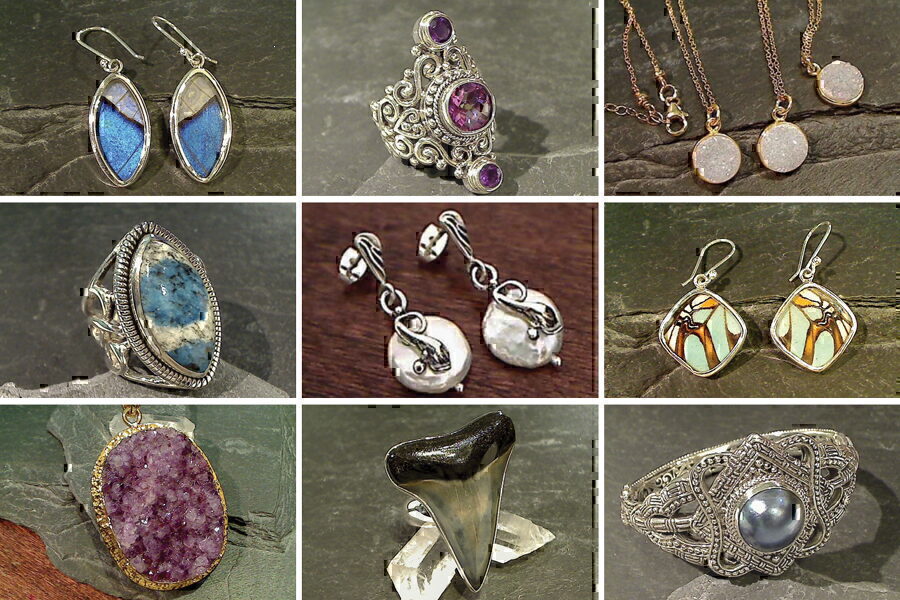 Rings, earrings, and pendants at The Mystic Jewel